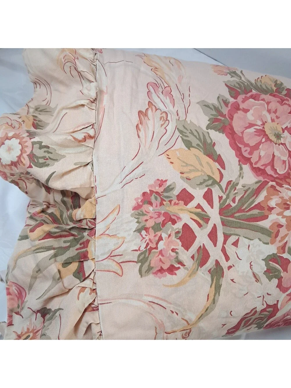 Ralph Lauren Home Guinevere Full Flat Sheet Ruffled Floral French Country Tan